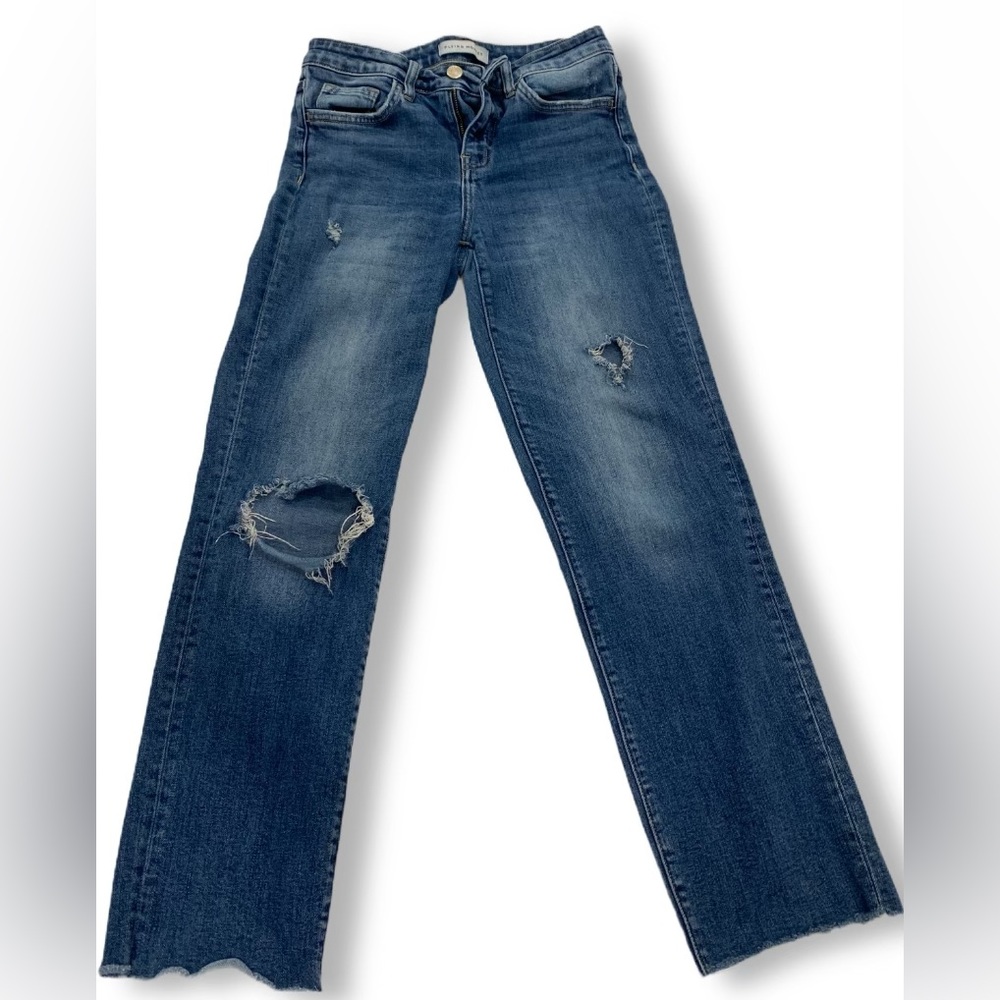 Flying Monkey distressed skinnies raw hem straight leg medium rise